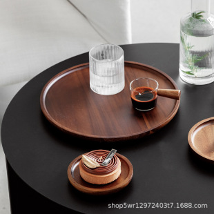 Solid Wood Desktop Tray Household Living Room Hotel Tableware Snack Tea Tray Walnut Color Wooden Storage Fruit Storage Tray