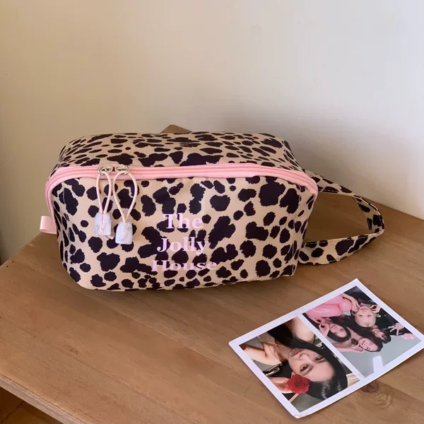 Original leopard print mother-of-pearl pillow bag for women, large capacity, portable for travel, toiletry bag with separate compartments, makeup bag