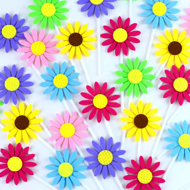 Sunflower birthday cake decoration plug-in sunflower plug-in birthday party dessert table decoration flags 5 pack