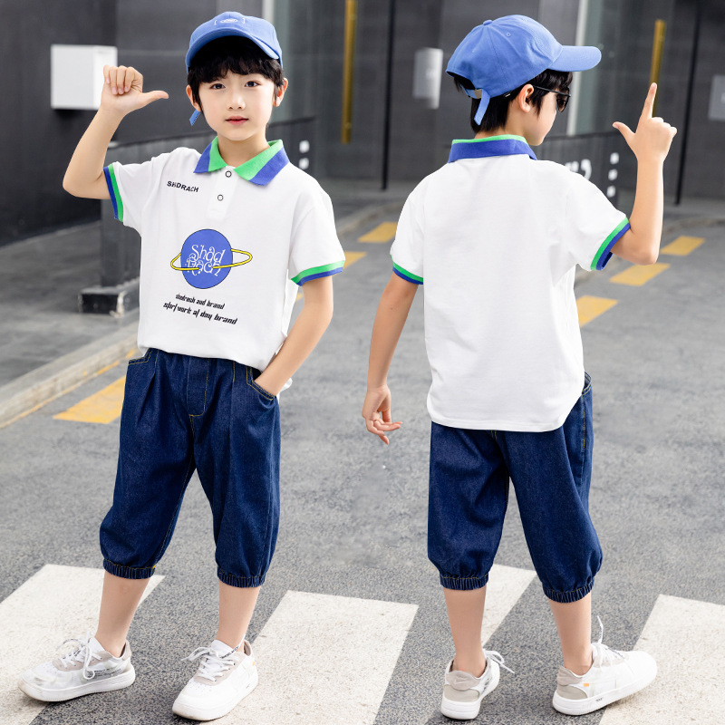 童装男童帅气POLO领短袖两件套新款夏装中大童2023儿童时髦套装潮
