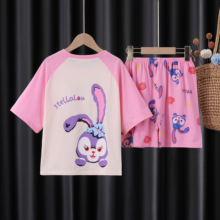 Pijamas infantiles niñas de manga corta verano delgado dibujos animados yu Gui perros niñas de niños mayores set de ropa de bebé