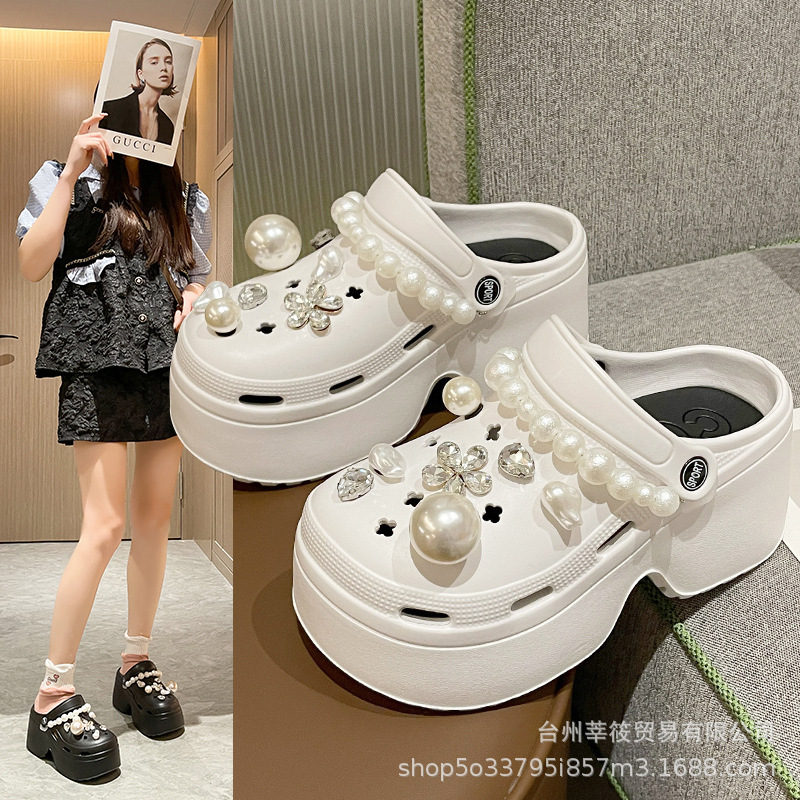 Summer New Princess wind rhinestone pearl chain thicker soft bottom anti-skid vacation outside the female