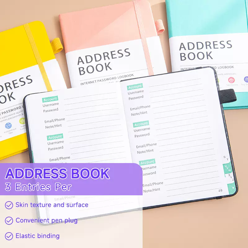 PU皮面设计感带笔扣电话本跨境时尚轻奢潮流带绑带标签英文电话本