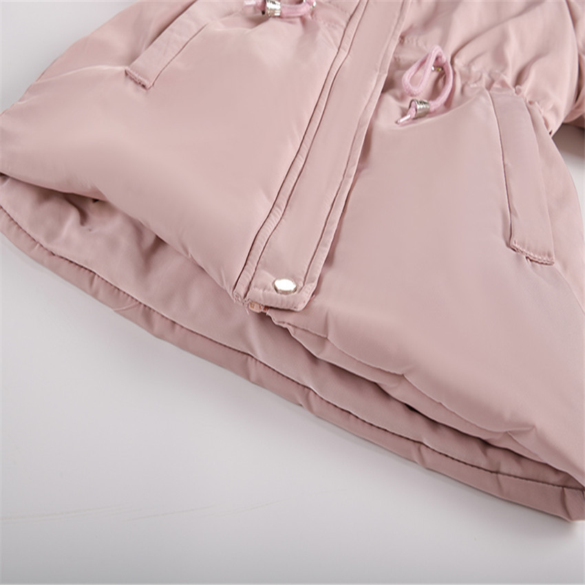 New Korean Style Girls' Mid Length Parka Coat With Drawstring Waist And Thick Cotton Coat_voghion.com