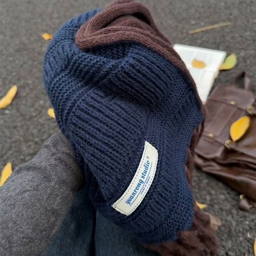 Korean Color Block Knit Scarf Long Wool Fringe Neck Scarf Women Autumn Winter Thick Warm Atmospheric Shawl Trendy