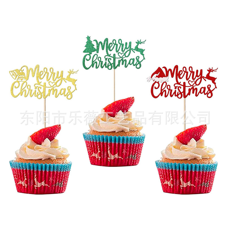 クリスマスケーキデコレーションクリスマスツリーサンタクロースグリッター紙ケーキインサートベーキングケーキフラグインサート|undefined