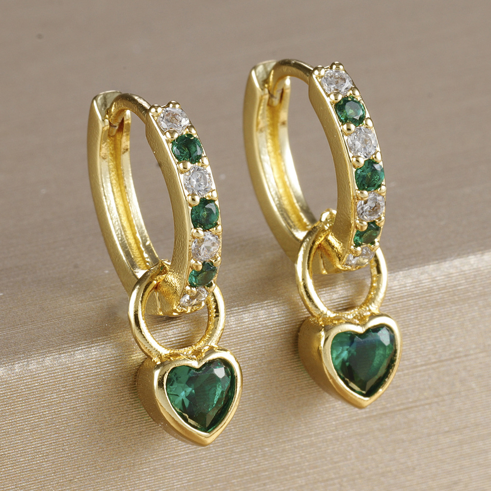 All Seasons Season Women's Gender 1 Pair Elegant Heart Shape Copper Zircon 18K Gold Plated Drop Earrings