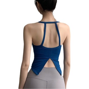 Hot girl sexy split camisole women's beauty back sports underwear with chest pad outer wear design sense sleeveless top fashion
