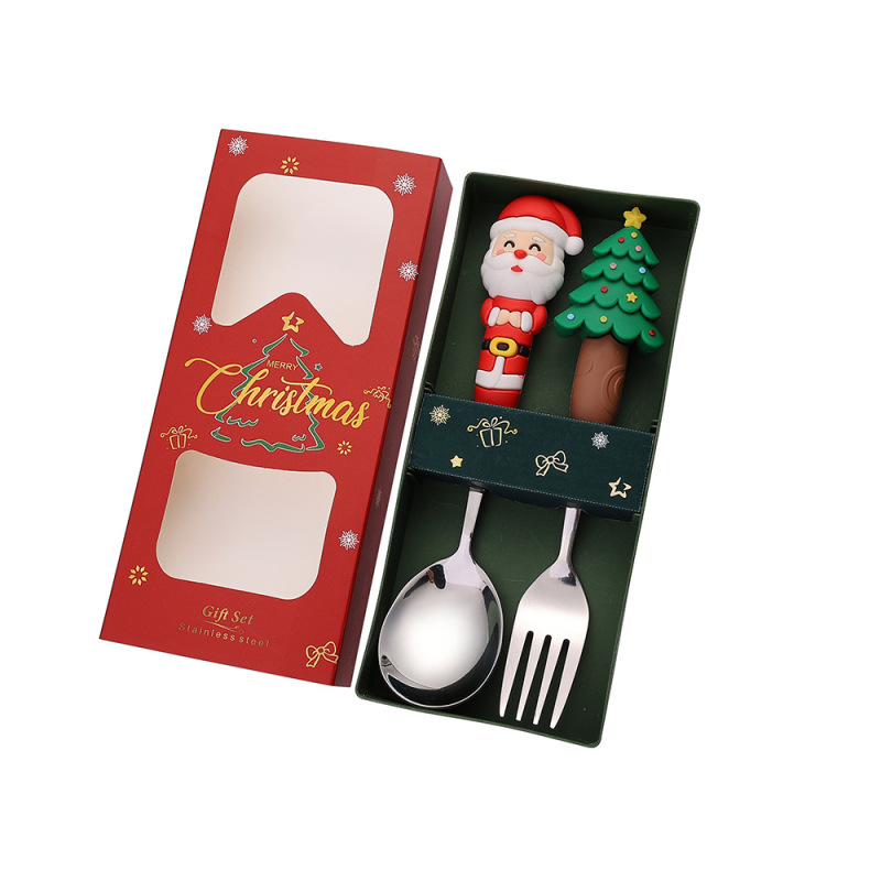 新しいクリスマス人形スプーンとフォークかわいい楽しいサンタクロースクリスマスツリーゴールデンクリスマスフォークとスプーン食器セット|undefined