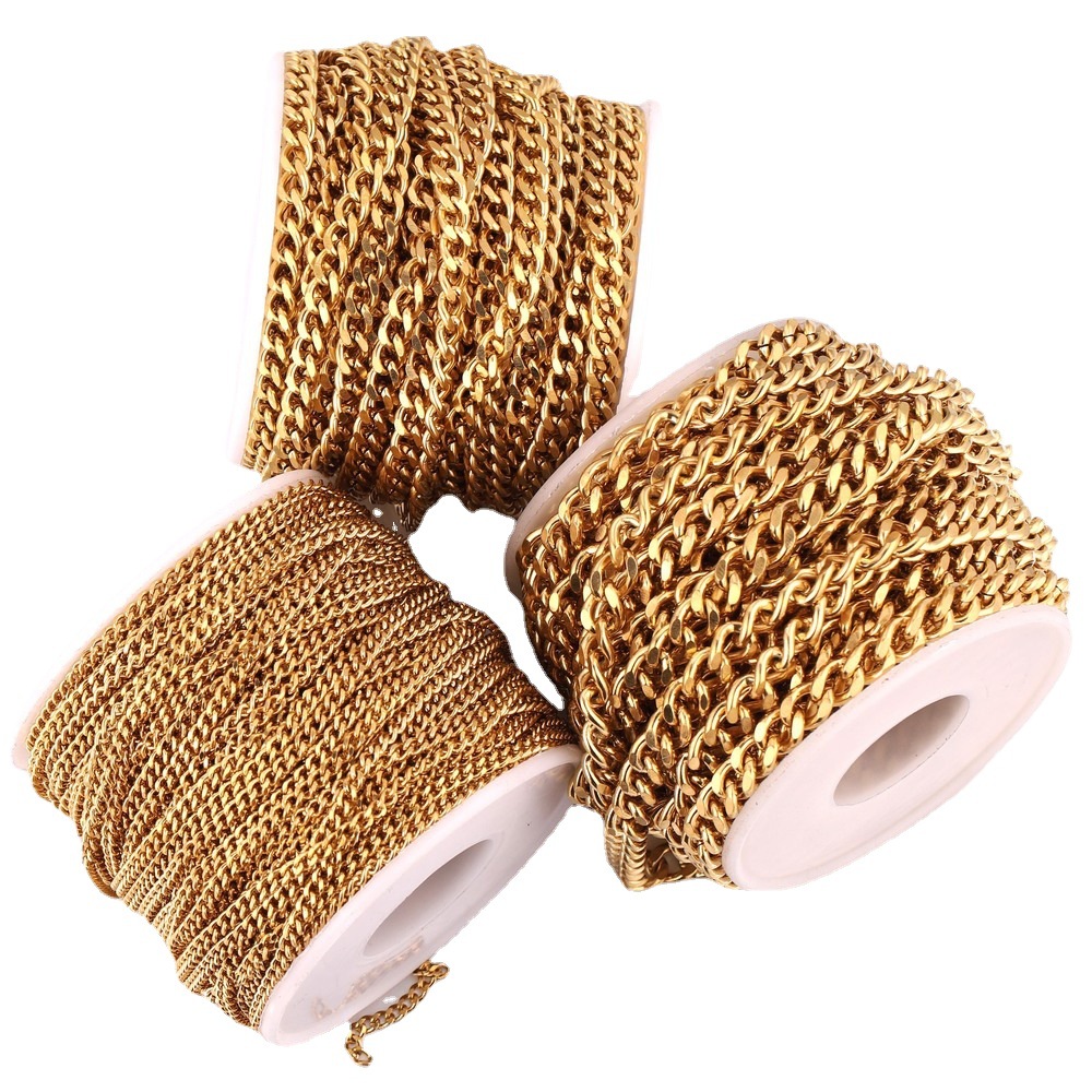 Acero inoxidable lado molienda cadena titanio acero chapado en oro cadena NK cubano cadena decorativa cadena DIY collar pulsera Accesorios