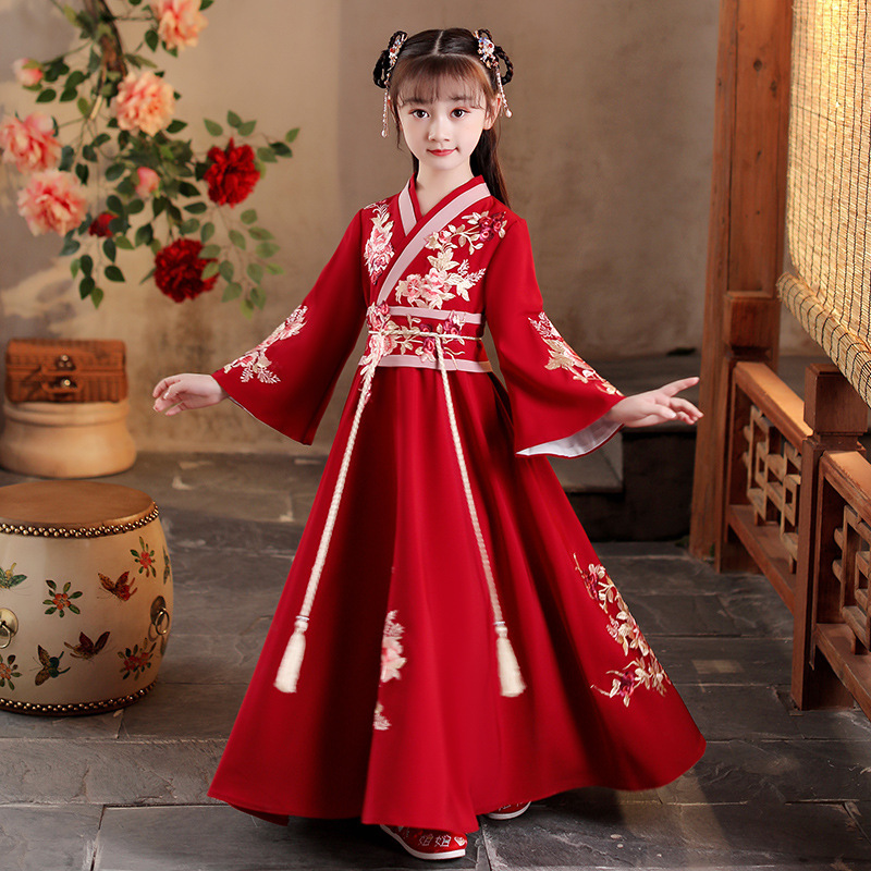 Girls hanfu red film cosplay tang suit children new wind Chinese ancient costume outfit Ru skirt autumn fairy princess cosplay dress 