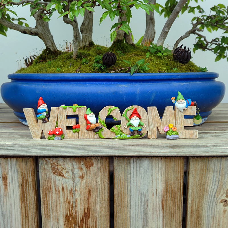   creative cartoon dwarf welcome letter decoration interior decoration resin craft decoration  delivery