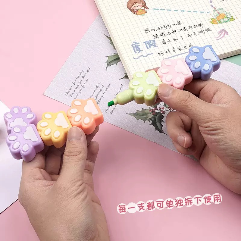 Creativo resaltador de dibujos animados 6 colores traje multi-Pila de flor forma marcador lindo gato pata impresión amor mano cuenta pluma