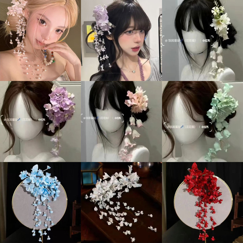 新しい中国風の森のスズランの花のタッセルヘアピンブライダルパープルヘアアクセサリーサイドクリップインターネット有名人の写真誇張アクセサリー|undefined