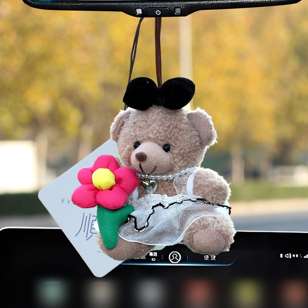 Pequeño oso de peluche colgante de automóviles colgante de automóviles colgante de automóviles espejo retrovisor colgante de automóviles adornos perfumados joyas mujeres