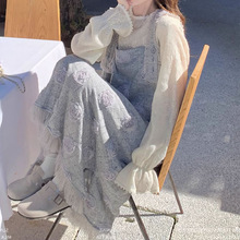法式温柔小香风背带裙套装女2025秋季甜美独特漂亮长裙两件套