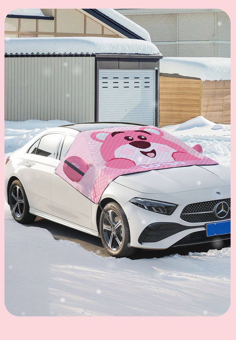 Strawberry Bear Car Windshield Snow Cover, Car Snow Shield, Winter Thickened Car Cover, Car Window Anti-Freeze and Anti-Frost Cover