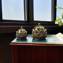 迷你镂空莲花香炉家用供奉插香纯铜小香炉手把件创意古玩摆件可爱