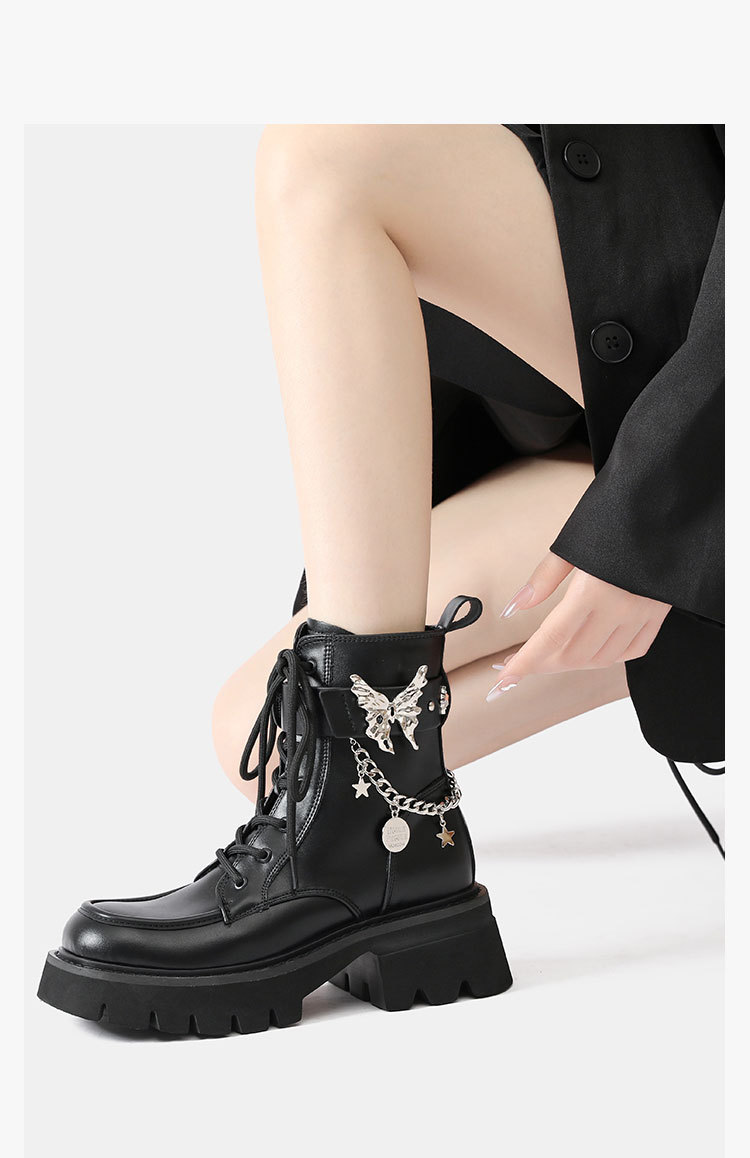 2024 Ősz/Tél Új Liquid Butterfly Martin Talpú Könnyű Knight Rövidnadrág Női Vastag Sarkú Farmer Bőr Csizma_voghion.com