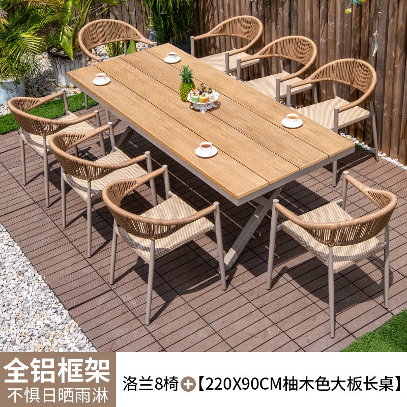 Mesas y sillas al aire libre patio de madera de plástico terraza jardín silla de mimbre balcón madera anticorrosiva al aire libre mesa de comedor de ocio combinación de ratán