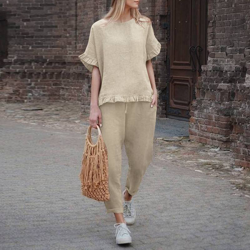 Daily Women's Casual Solid Color Linen Pants Sets Pants Sets display picture 4