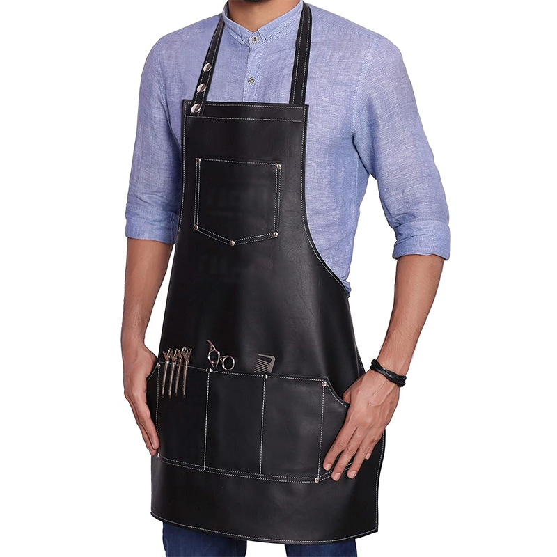 Delantal de cuero con cuello halter, impermeable y resistente al aceite, para catering, cocina, mariscos, estilo europeo y americano, delantal de trabajo de PU, hecho a medida, de Amazon.