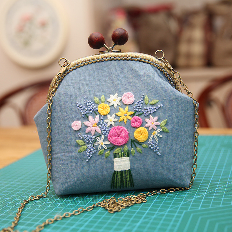 Bolso de mano bordado DIY, con estructura metálica, estilo Lu, artesanal, al por mayor