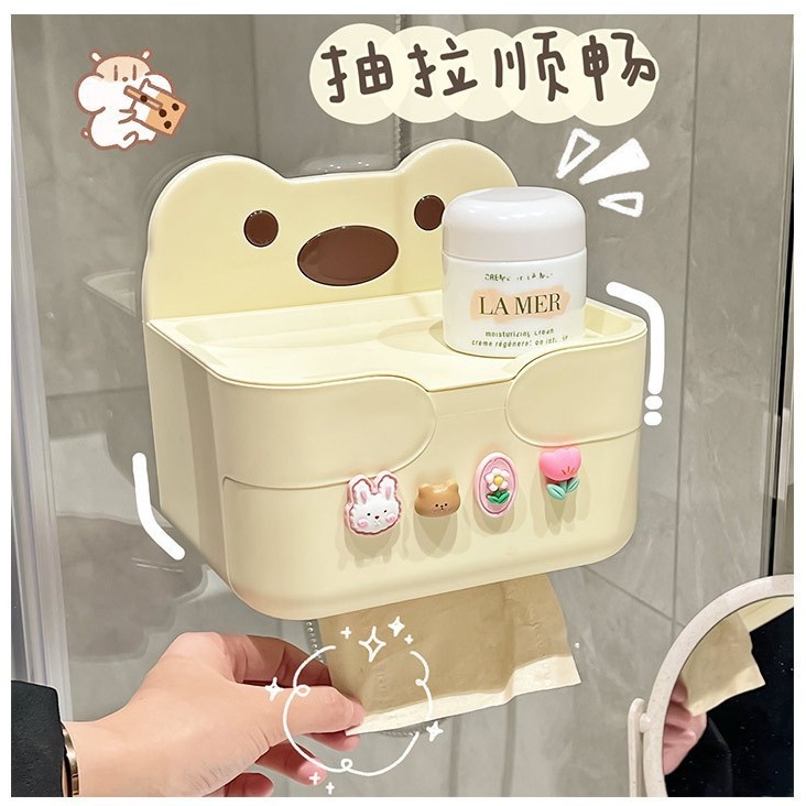 Caja de pañuelos de dibujos animados creativo multifuncional pared extraíble máscara caja de almacenamiento sala de estar baño pared colgante caja de pañuelos