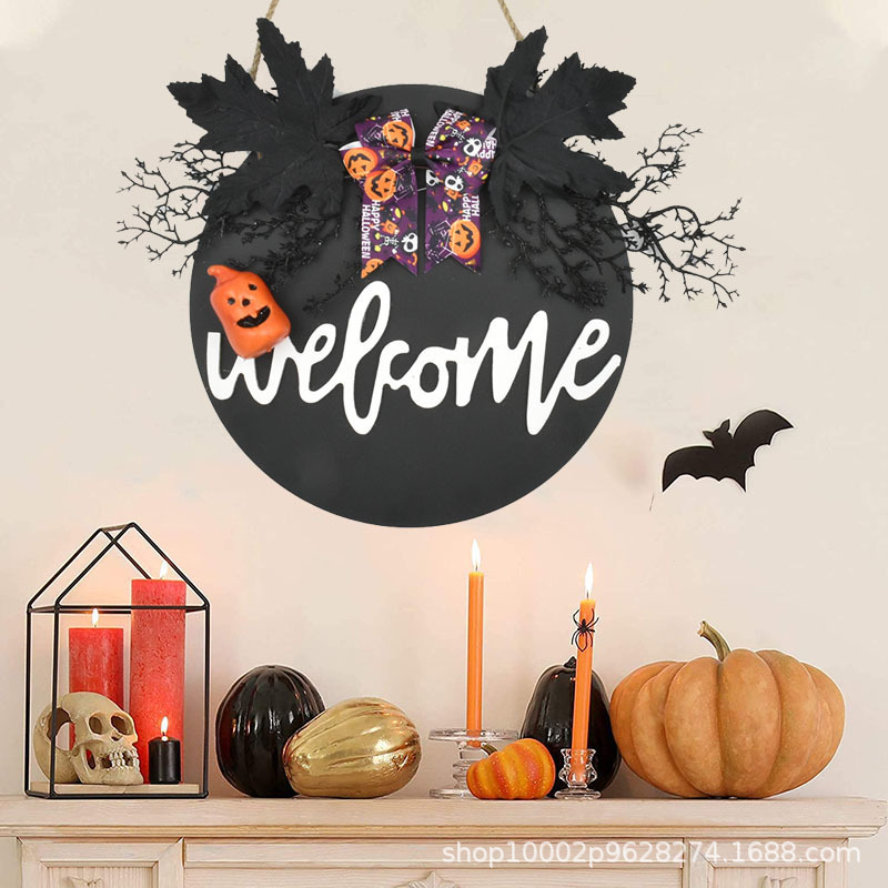 Festival transfronterizo portal guirlandas Halloween bienvenida madera accesorios decorativos Helloween puerta colgante guirlandas
