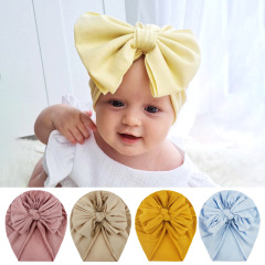 新款兒童蝴蝶結帽子 新生兒無邊套頭帽 寶寶純色胎帽 嬰兒打結帽