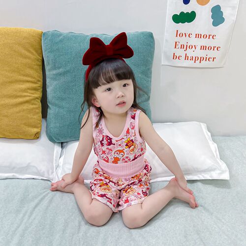 Foreign Trade Baby Thin Hollow-out Clothes Summer Quick-drying Breathable Children's Cotton Vest Top Half-length Belly Protection Pants Set