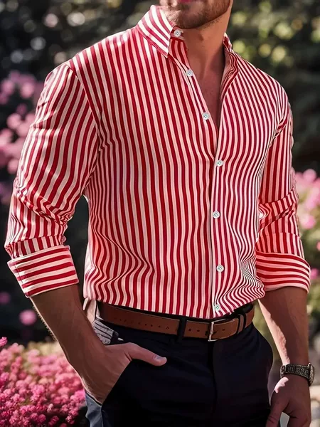 European and American Cross-Border Amazon Striped Men's Trendy Long-Sleeved Shirt Creative Elements 3D Printed Striped Shirt