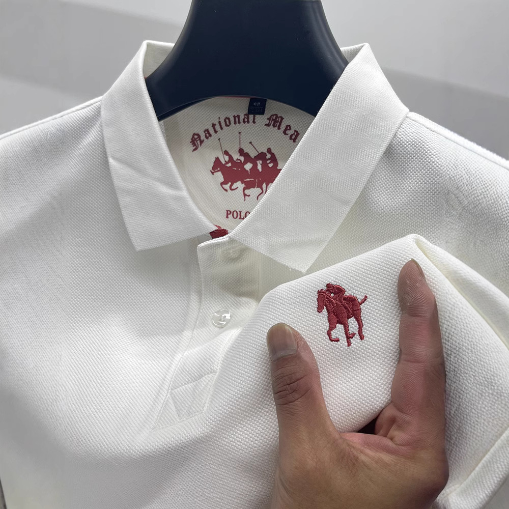 Polo nuevo para hombre 2024, camiseta de algodón puro bordada de alta gama, manga corta con cuello, estilo casual de negocios, media manga para hombre
