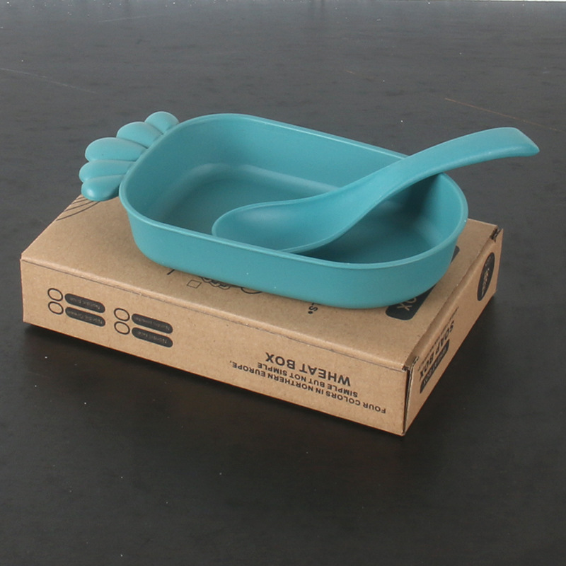 Plato Infantil con Cuchara de Paja de Trigo Resistente a Caídas para Niños y Estudiantes