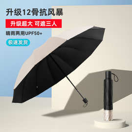 十二骨超大号雨伞手动三折叠男女商务加大睛雨两用抗暴风雨太阳伞