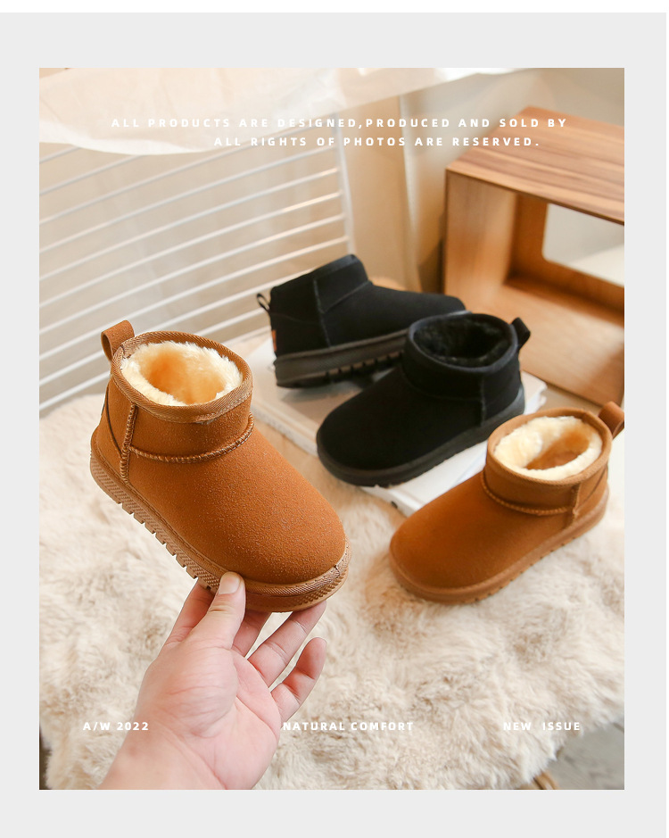 Barnsnöskor 2023 vinter nya plysch och tjocka flickor med medelstora till stora, mjuka sulor för barn, vattentäta_voghion.com