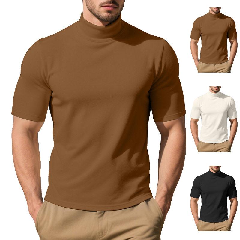 Men's Solid Colour Short Sleeve T-shirt For Spring And Autumn_voghion.com