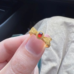 新款精工鑲紅剛玉花絲蝴蝶結開口戒指女在逃公主小眾潮輕奢高顏值