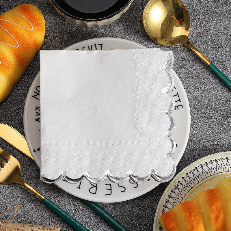 Bronzing Napkin Heterosexual Lace Holiday Party High-class Restaurant Special Original Wood Pulp Disposable Tissue Bronzing Napkin Heterosexual Lace Holiday Party High-class Restaurant Special Original Wood Pulp Disposable Tissue