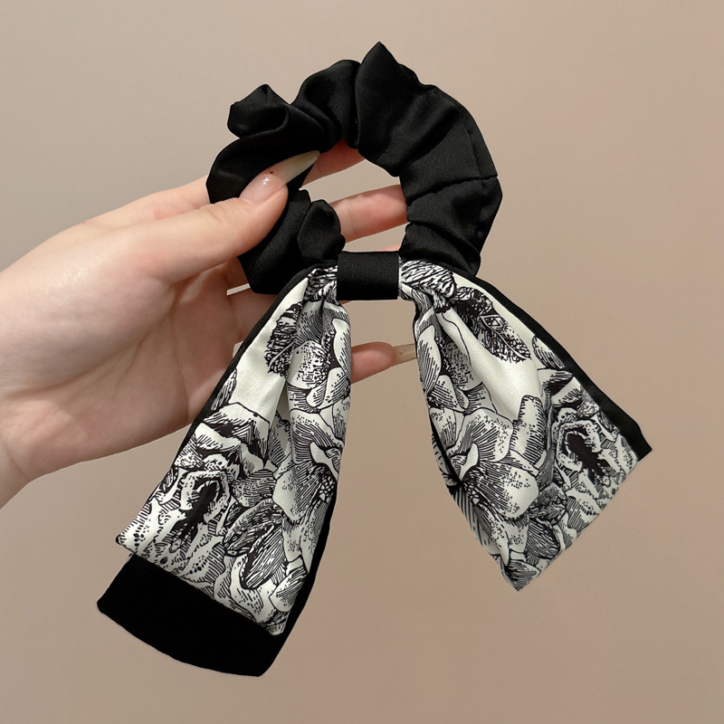 Cinta estampada retro francesa, lazo para el cabello de intestino grueso, temperamento femenino, cabello atado, cuerda para la cabeza, delicado tocado de cuerda para el cabello de cola de caballo baja