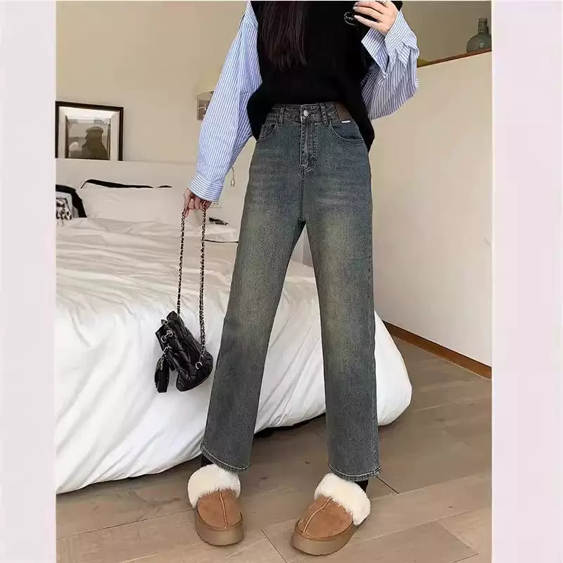 大码女装高腰直筒裤女2025年春秋新款胖妹mm梨形身材修身显瘦烟管