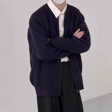 常规潮开衫秋季复古圆领开衫毛衣外套男兔毛休闲纯色冬季青年提花