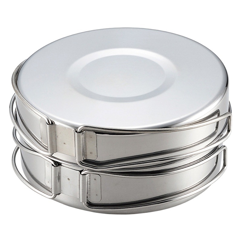 Vajilla de camping - Acero inoxidable, 4 piezas, olla para 1-2 personas, mango plegable con bolsa de almacenamiento.