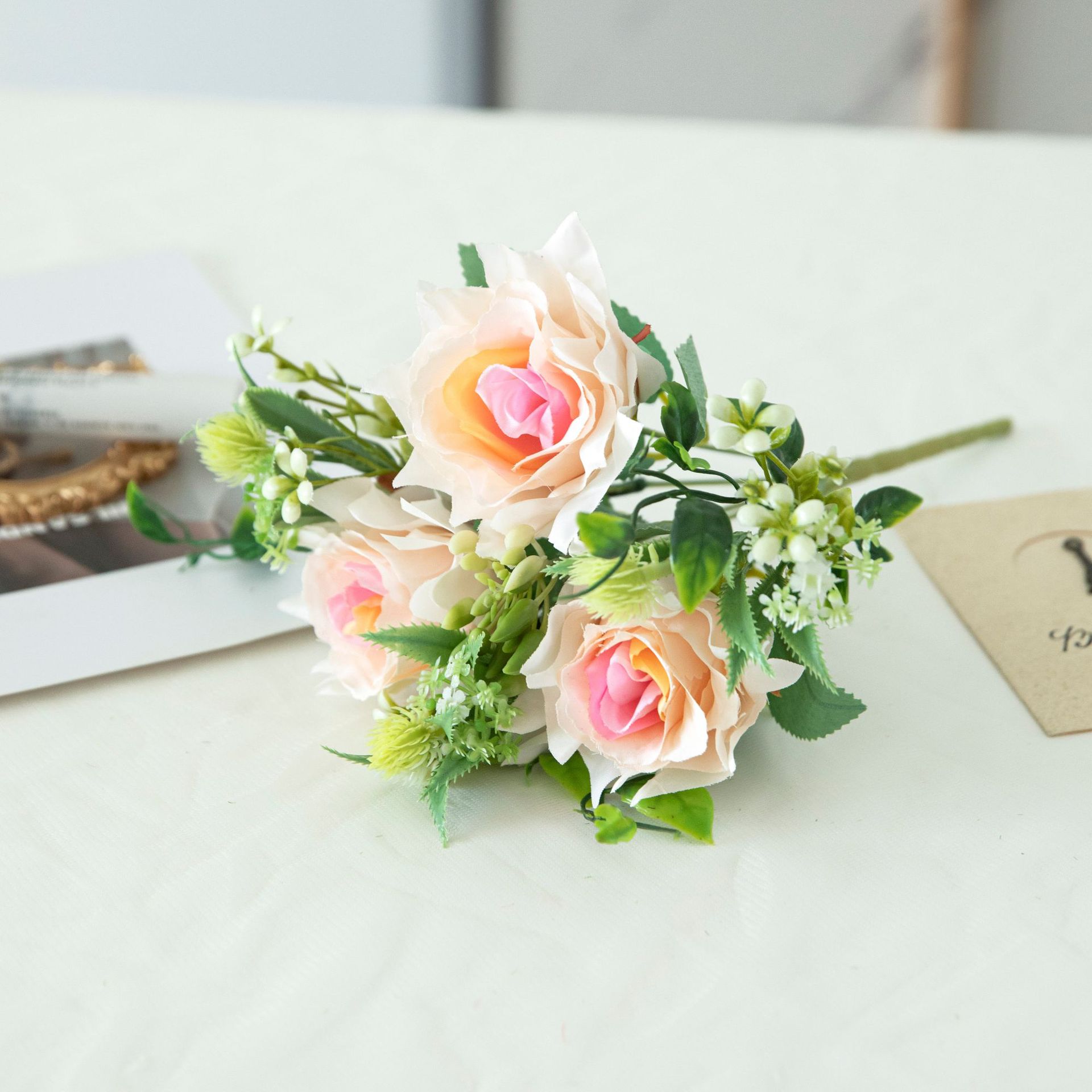 Ramo artificial de rosa Baihuabang, estilo europeo blanco, flores falsas en stock al por mayor