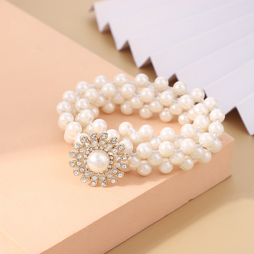 Pearl waist chain for women, jewelry, pearl braided thin belt dress, fashionable girl butterfly buckle, elegant belt