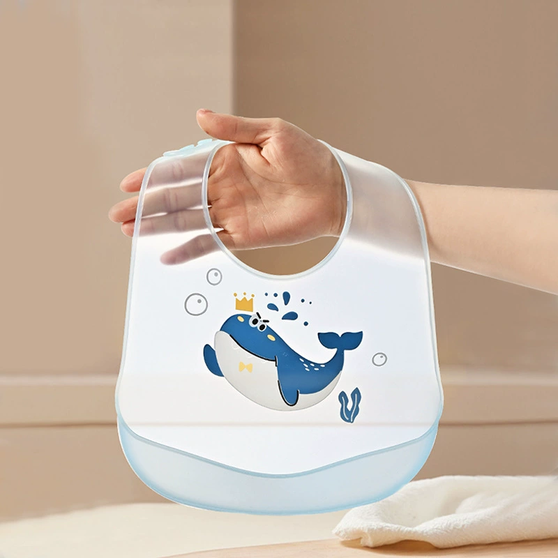 Children's waterproof silicone soft eating bib for supplementary food, with pocket, anti-dirty