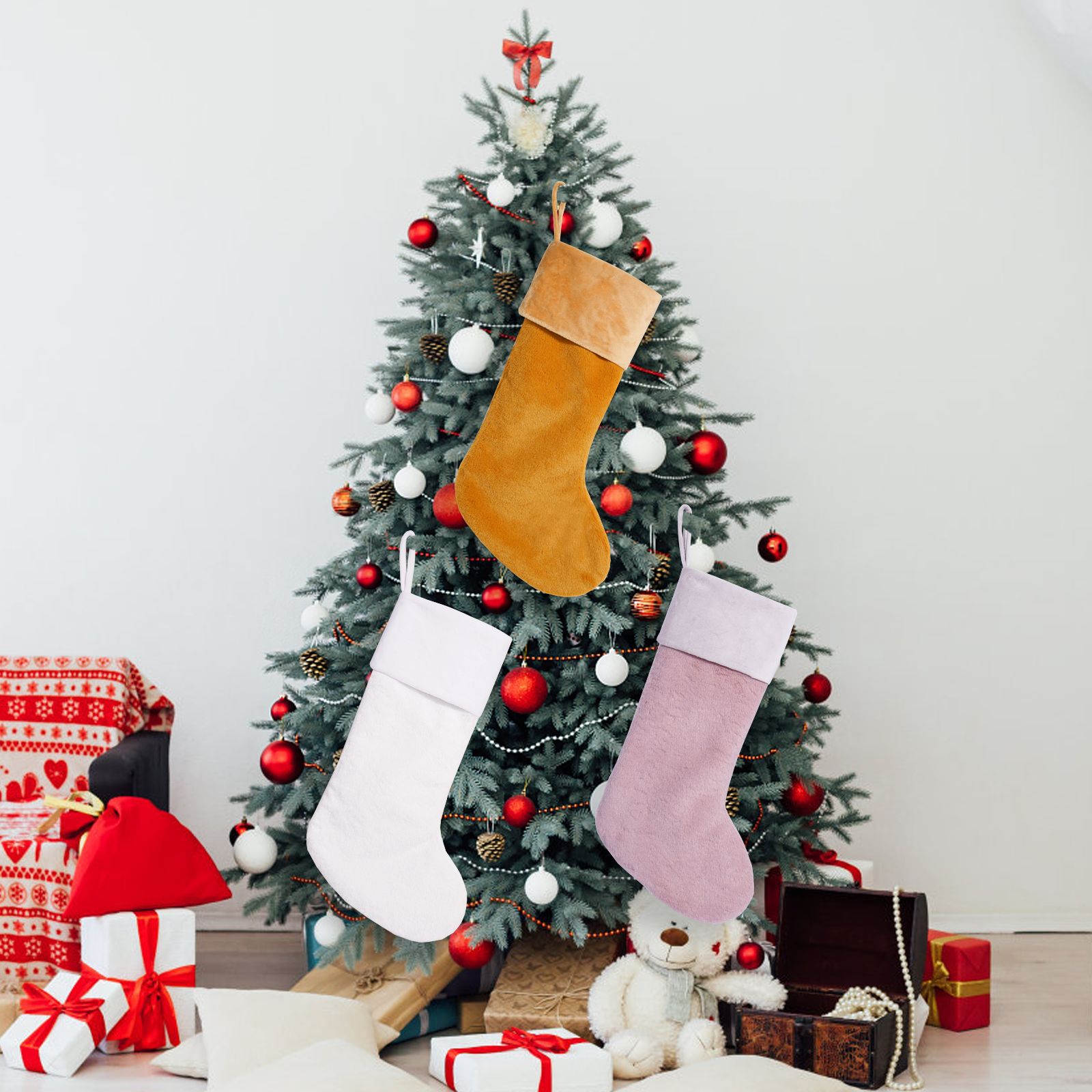 Navidad transfronteriza de peluche calcetines navideños creativos decoraciones navideñas bolsas de regalo bolsas de dulces colgantes de árbol de Navidad