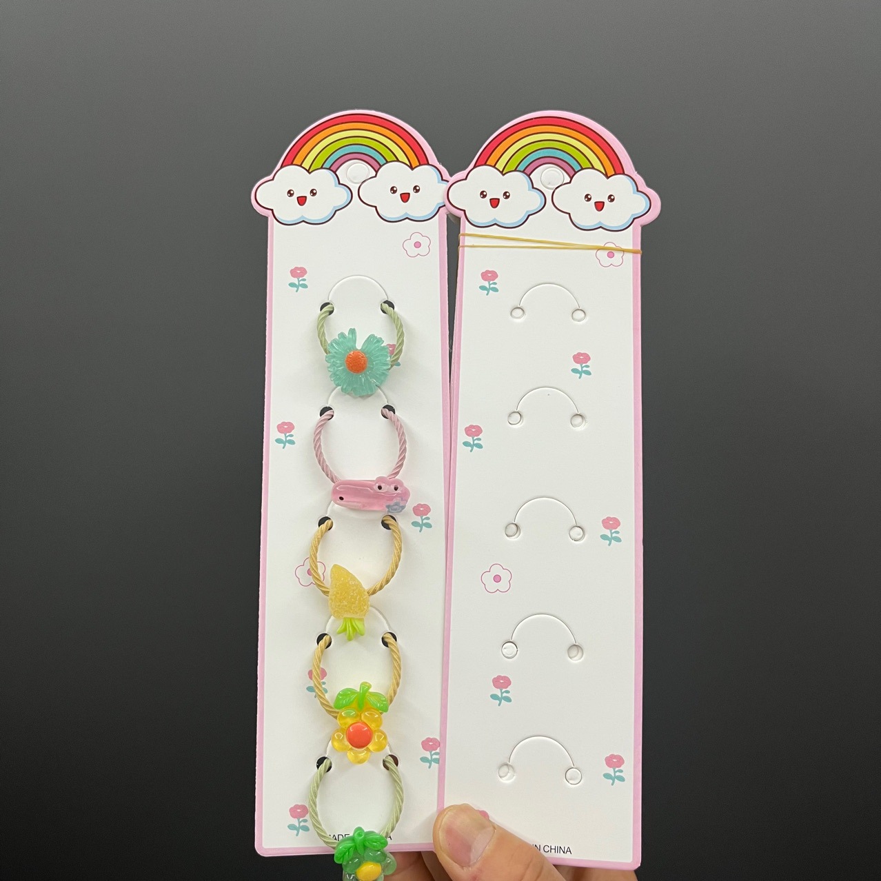 Kp951彩虹卡头五卡位皮筋发圈头绳包装卡纸地摊发饰吊牌卡片配件