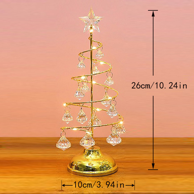 クリスマス装飾品プレゼントメッキ鉄芸樹LED発光水晶クリスマスツリー水晶置物夜灯|undefined