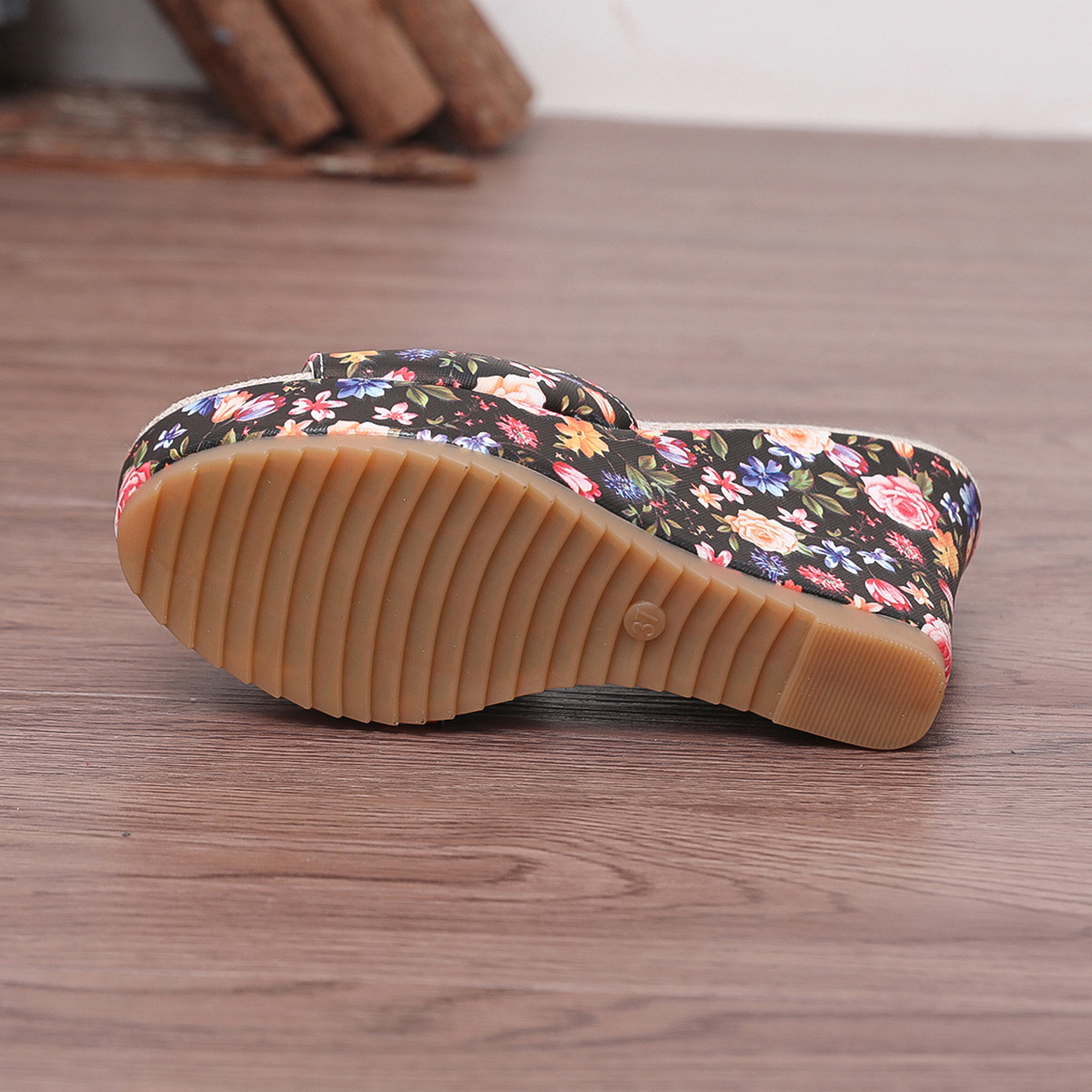 Women's Floral Sandals Summer Peep Toe Wedge Thick Sole European American Style Plus Size Shoes For Outdoor Wear_vogvips.com
